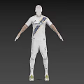 Man Wearing LA Galaxy White Soccer Jersey With Blue Stripes And White Shorts Number 9