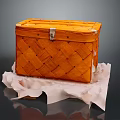 Orange Woven Wicker Storage Box With Decorative Design For Home Organization