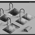 Stainless Steel Kitchen Sinks With Faucets Multiple Designs And Drainer Accessory 3d model