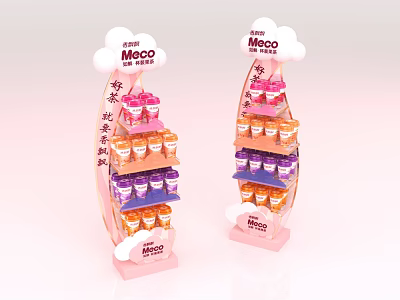 Meco Drink Floor Display Stand With Multi Tiered Colorful Cups And Cloud Decor 3d model