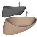Modern Curved Black and Beige Wall Mounted Bathtub with Sleek Design