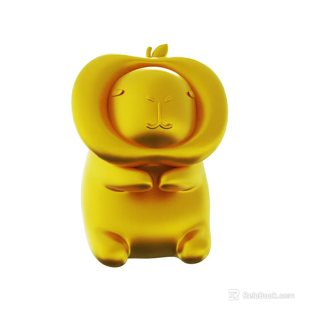 Yellow Apple Shaped Cute Lion Decorative Toy With Mane And Small Limbs 3d model 