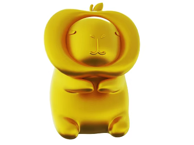 Yellow Apple Shaped Cute Lion Decorative Toy With Mane And Small Limbs 3d model