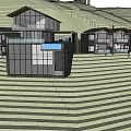 Modern Mountain Villa Architecture Scattered on Hilly Landscape With Connecting Pathway 3d model