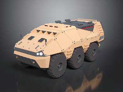 Beige Armored Six Wheeled Functional Vehicle With Military Style And Top Equipment 3d model