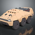 Beige Armored Six Wheeled Functional Vehicle With Military Style And Top Equipment