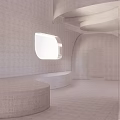 Modern Architectural Building Featuring Unique Curved Design Light Exterior Arched Openings And Lawn Area