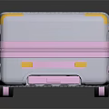 Modern Light Gray Striped Hard Shell Suitcase With Pink Handle And Rolling Wheels 3d model