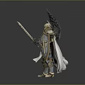Mythical Man With Angel Wings In Golden Armor Holding Sword And Shield