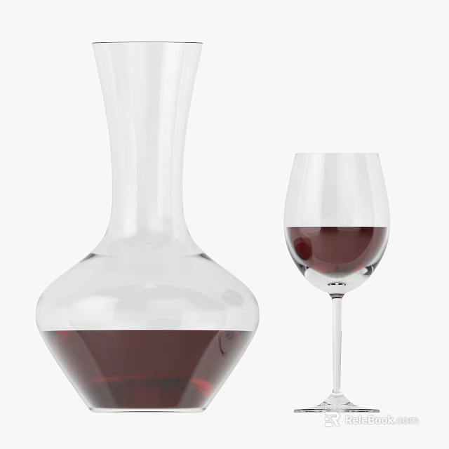 Elegant Glass Decanter and Wine Glass with Red Wine on White Background 3d model 