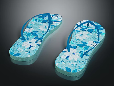 Flip Flops With Blue And White Floral Pattern Summer Footwear Lightweight Design 3d model