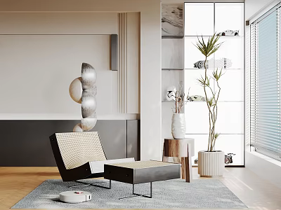 Modern Decorative Ornament Set with Silver Spheres White Vase and Green Plants in Living Room 3d model