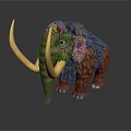 Cute Cartoon Style Mammoth Character 3D Model With Fluffy Fur Long Tusk And Purple Eyes
