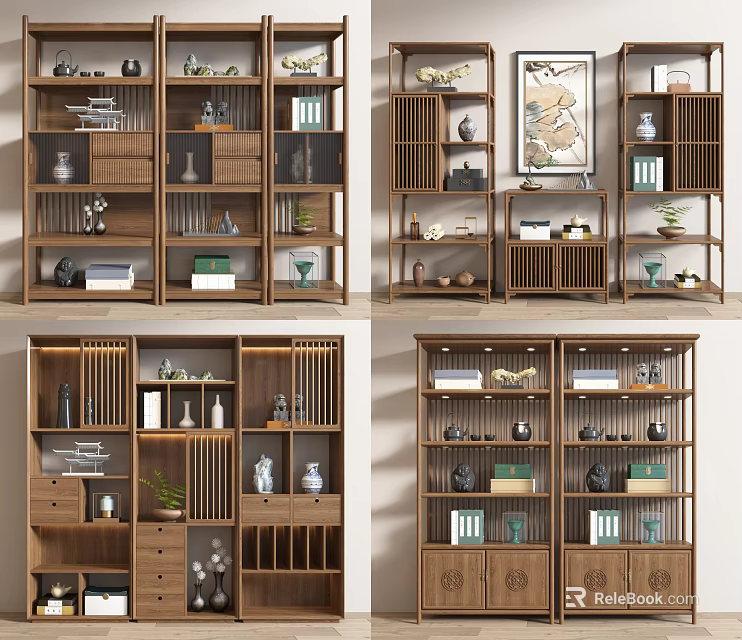 Traditional Chinese Bogu Shelf With Multi tiered Compartments For Antiques Books And Vases 3d model 