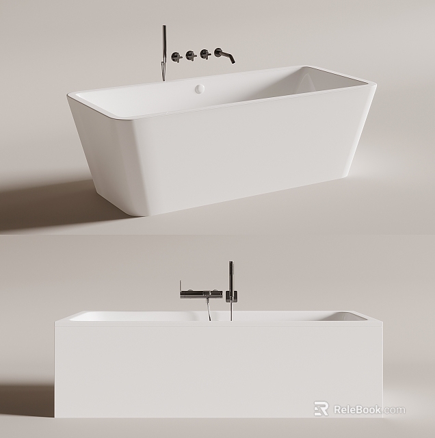 Sleek White Freestanding Bathtub With Modern Chrome Faucet In Minimalist Bathroom 3d model 