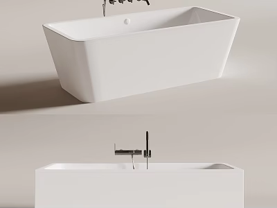 Sleek White Freestanding Bathtub With Modern Chrome Faucet In Minimalist Bathroom 3d model