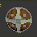 Medieval Circular Shield Featuring Wooden Panels Metal Cross Frame and Rivets