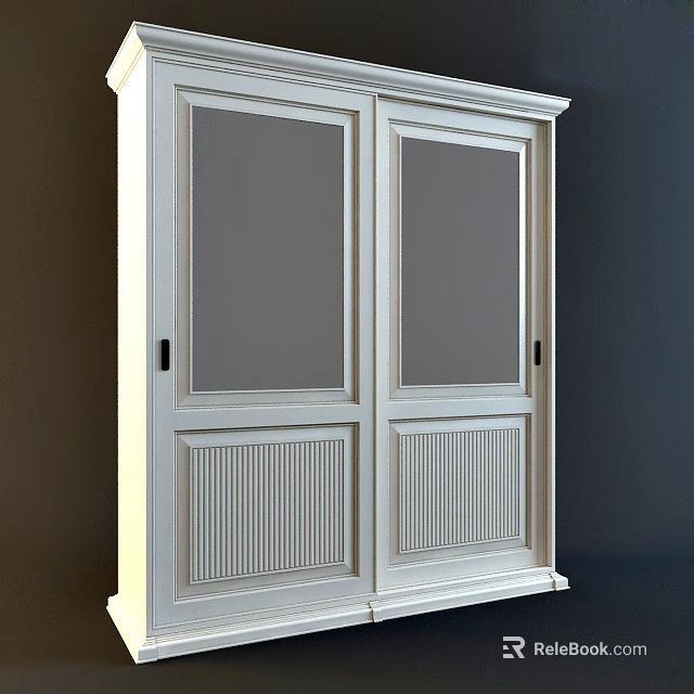 Modern White Double Door Wardrobe With Paneled Doors And Classic Design 3d model 