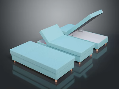 Light Blue Upholstered Sofa Bed with Three Sections Lift Up Backrest and Storage Space 3d model