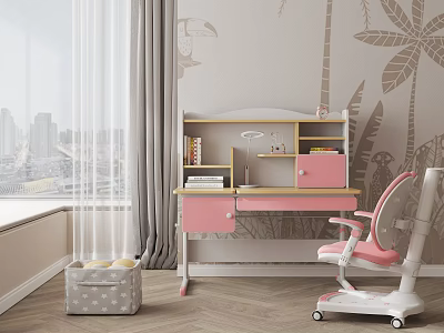 Pink Kids Chair With Study Desk For Children's Room Interior Design 3d model
