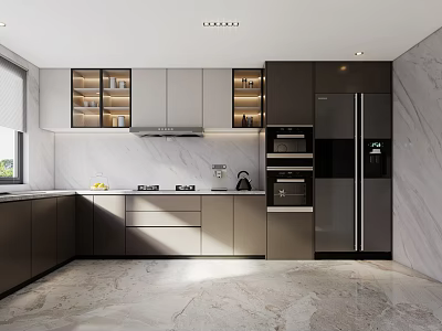 Modern Kitchen Interior Design With Island Marble Countertop Cabinets And Appliances 3d model