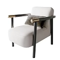 Modern Single Sofa With Light Beige Upholstery Black Armrests And Gray Cushion