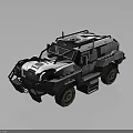 Military Style Armored Off Road Vehicle With Black White Exterior Roof Equipment And Large Tires