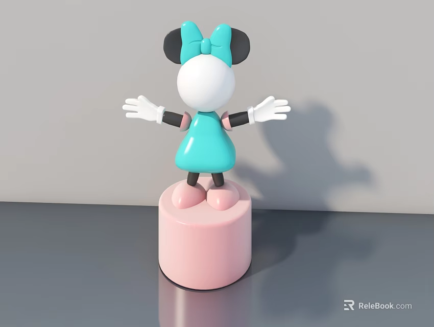 Minnie Mouse Shaped Inflatable Model With Blue Dress Bow And White Gloves On Pink Base 3d model 
