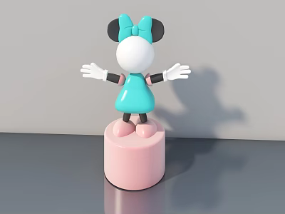 Minnie Mouse Shaped Inflatable Model With Blue Dress Bow And White Gloves On Pink Base 3d model