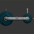 Blue Cylindrical Industrial Equipment With Silver Connecting Pipes And Base Supports