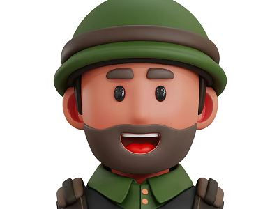 Cheerful Cartoon Man With Green Hat Beard And Smiling Face 3d model