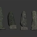 Natural Stone Pillars Covered With Green Moss On Square Stone Bases 3d model