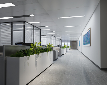 modern aisle open office area aisle corridor 3d model