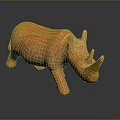 Orange Textured Rhino Sculpture With Detailed Surface On Dark Reflective Background