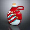 Wine Bottle And Glass With Red Cloth Wrapping Cork Gold Buttons Blue Embroidery White Body