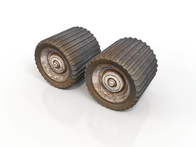 Heavy Duty Industrial Equipment Wheels With Ribbed Surface And Rustic Metallic Finish 3d model