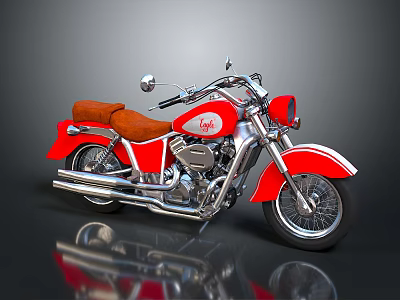 Red Vintage Motorcycle With Classic Design Brown Leather Seat And Chrome Exhaust Pipes 3d model