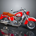 Red Vintage Motorcycle With Classic Design Brown Leather Seat And Chrome Exhaust Pipes