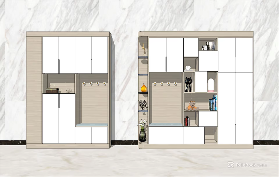 Modern White Shoe Cabinet With Multiple Storage Compartments And Hanging Space 3d model