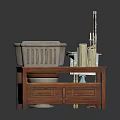 Household Living Essentials Including Wooden Toilet Vanity Table With Mirror Ceramic Vase And Towels