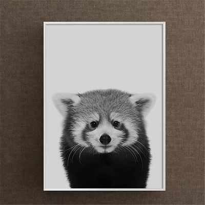 Black and White Red Panda Portrait Animal Painting for Decorative Wall Art 3d model