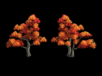 Cartoon Scene Featuring Two Trees With Orange Red Leaves And Black Background 3d model
