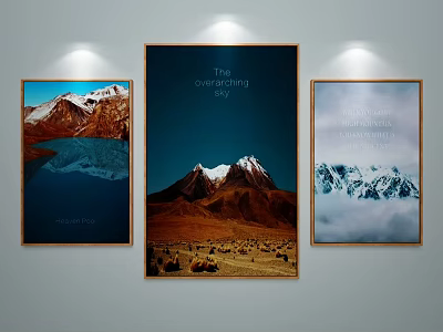 Scenic Landscape Paintings With Snow Capped Mountains Lake Reflection Grassland Yaks And Clouds 3d model