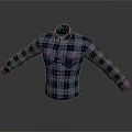 Blue And Gray Plaid Shirt With Collar Pockets And Long Sleeves