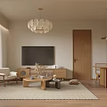 Cozy Dining and Living Room Interior With Brown Sofa Dining Table Chairs And Pendant Lights