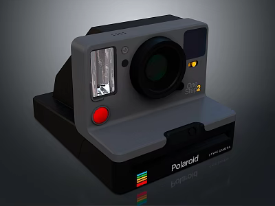 Retro Style Laptop Computer With Polaroid Inspired Display And Red Power Button 3d model