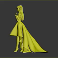 Elegant Female Mythical Creature Character With Red Horns Dark Blue Gown And Red Lining