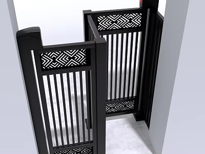 Modern Interior Black Swing Door With Geometric Pattern And Vertical Slats 3d model