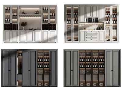 Modern Wine Cabinet Designs With Glass Doors And Multiple Storage Shelves 3d model