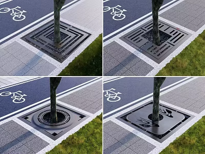 Arbor In Urban Bike Lane Featuring Decorative Tree Grate And Paved Surroundings With Grass 3d model